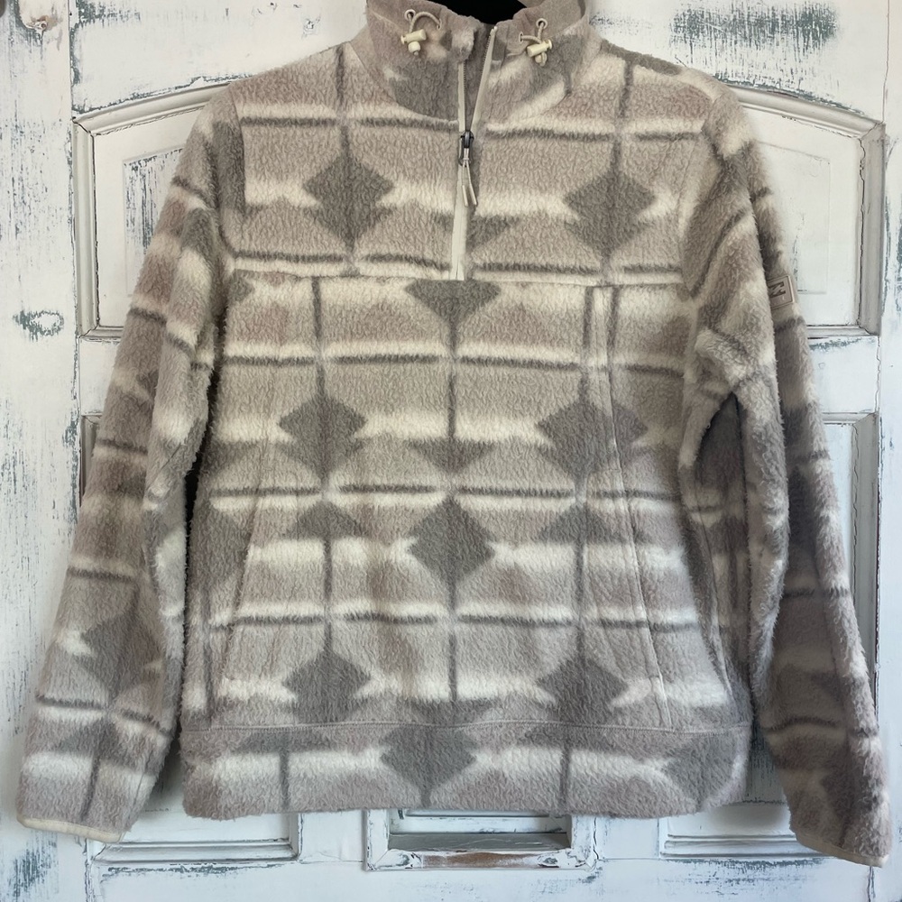 Billabong A/Div Fleece Zip Jacket in Beige and Cream Plaid